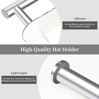 Eiito 2 Pack Hat Racks for Baseball Caps, Stainless Steel Hat Organizer for Baseball Cap, Hat Holder Storage Organizer, Hat Hanger Strong Adhesive/Wall for Door,Closet(Silver)