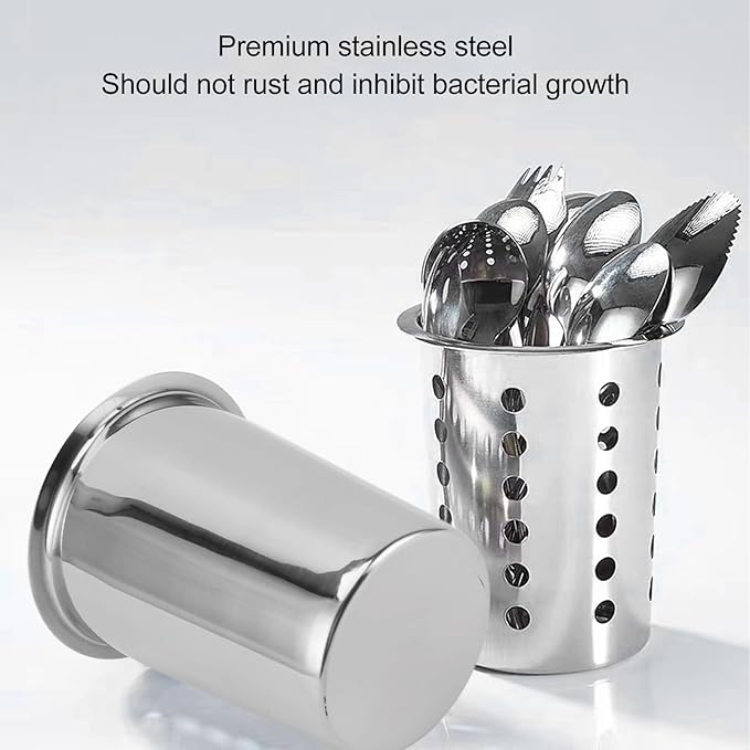 Yosoo Health Gear Kitchen Utensil Holder Spoon Fork Holder Storage Bucket, Multipurpose Large Capacity Utensil Crock for Countertop, Stainless Steel Utensil Holder 4.5*4.5*5.4in (Without Holes)