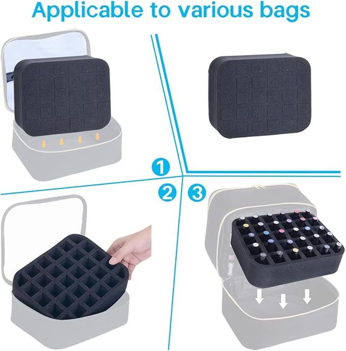 2 Pack Nail Polish Organizer Holder Foam Pad with Slots for Storage 60 Bottles (15ml/0.5fl.oz) Nail Polish or Essential Oil Tray for Drawers Black