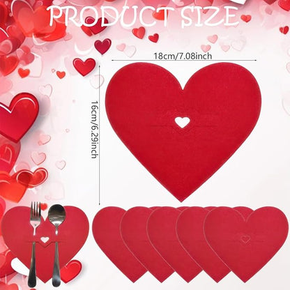 16 Pcs Valentine's Day Red Heart Flatware Holder Felt Cutlery Bag Valentine Tableware Cover Silverware Holder Pockets Dinner Knife Fork Covers for Birthday Mother's Day Party Table Setting Decor