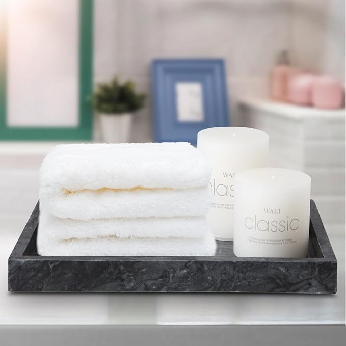 Natural Marble Tray for Bathroom - 12"x 8" x 1.2" Natural Marble Serving Tray, Elegant Marble Vanity Organizer for Bathroom, Kitchen, and Home Décor