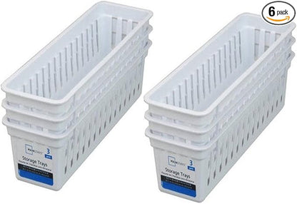 Mainstays Slim Plastic Storage Trays Baskets in White- Set of 6