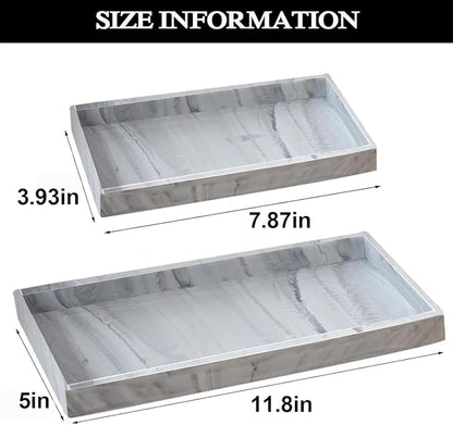 2PCS(7.87” L and 11.8” L) Silicone Soap Dispenser Tray, Kitchen soap Caddy countertop, Toilet, Tray for Scrubber, Lotion Bottles, Perfume, Jewelry, Candle, Key Trinket Ring-White Marble