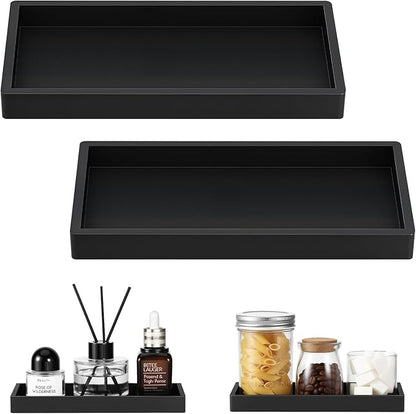 Luxspire Bathroom Vanity Tray - 2 Pack (7.9" x 4") Silicone Soap Dish for Kitchen Countertop, Bathroom Counter Tray for Soap Dispenser Perfume Jewelry Accessories, Matte Black
