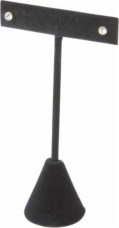 Plymor Black Velvet T Style, Single Pair Earring Display Stand, 2.5" W x 1.25" D x 4.5" H (Pack of 6)