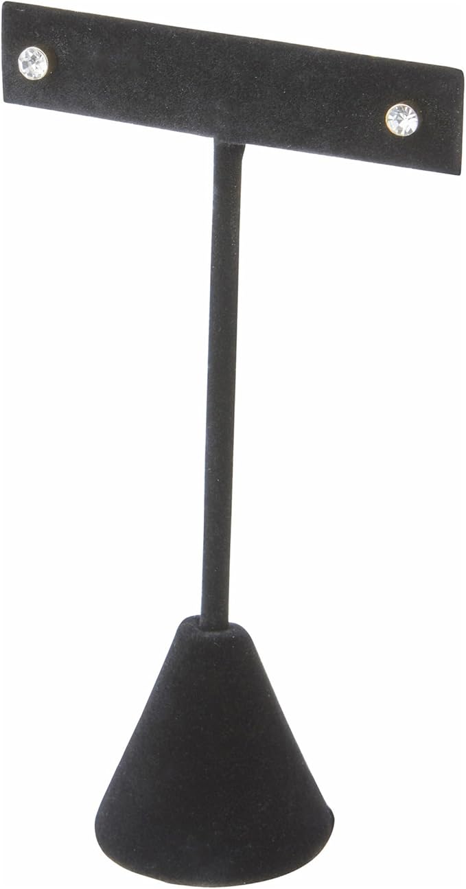 Plymor Black Velvet T Style, Single Pair Earring Display Stand, 2.5" W x 1.25" D x 4.5" H (Pack of 12)