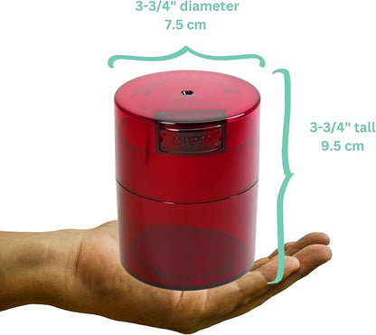 Tightvac - Premium Airtight Herb Storage Container - Holds ½ oz to 3 ounces - Keep Your Herbs and Dry Goods Fresh and Flavorful. Red Tint