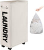 DOKEHOM 29-Inches Enlarged Slim Laundry Basket with Removable Wash Bag on Wheels, Collapsible Rolling Laundry Hamper, Foldable Narrow Corner Clothes Storage Bins (Beige)