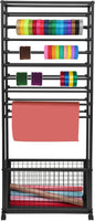 20-Tier Double-Sided Ribbon Holder Organizer Rack with Storage Basket & Wheels, Multifunctional Flower Wrapping Paper Display Stand for Craft Rooms, Flower Shops (Black, 26.38''W x 12.6''D x 59.06''H)