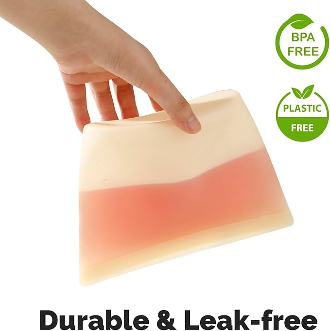 PandaEar 4 Pack Reusable Silicone Food Storage Bags, Leakproof Stand-Up Freezer Bags, Microwave & Dishwasher Safe, for Meal Prep, Snacks, Baby Food – 2 Large (34 oz) + 2 Medium (17 oz)