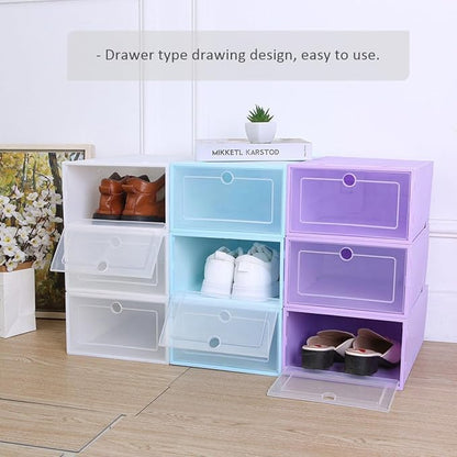 Lurrose 6pcs Stackable Shoes Organizer Boxes 33x24x14cm Plastic Dustproof Drawer Shoe Storage Container for Men Space-saving Closet Storage