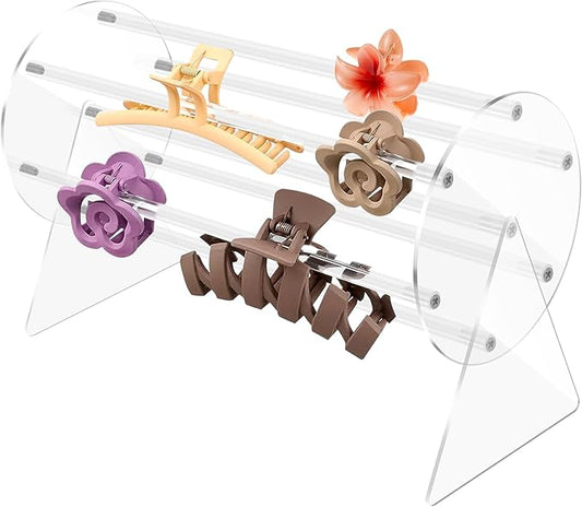 Acrylic Claw Clip Organizer Holder, 360-Degree Rotating Claw Clip Holder and Storage, Hair Clip Organizer Display Clear Stand for Women and Girls(Transparent)