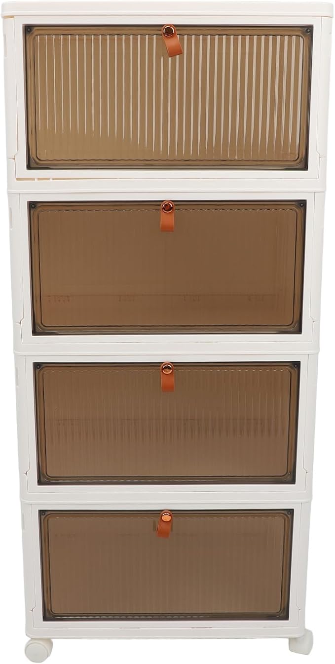 CHICIRIS Folding Shoes Storage Box 4 Layers Clear Large Capacity Shoe Rack PP Shoe Shelf Cabinet Spacing Saving for Home Sneaker, Boot, Storage