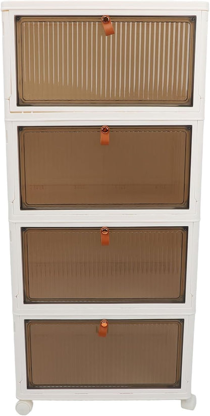 CHICIRIS Folding Shoes Storage Box 4 Layers Clear Large Capacity Shoe Rack PP Shoe Shelf Cabinet Spacing Saving for Home Sneaker, Boot, Storage