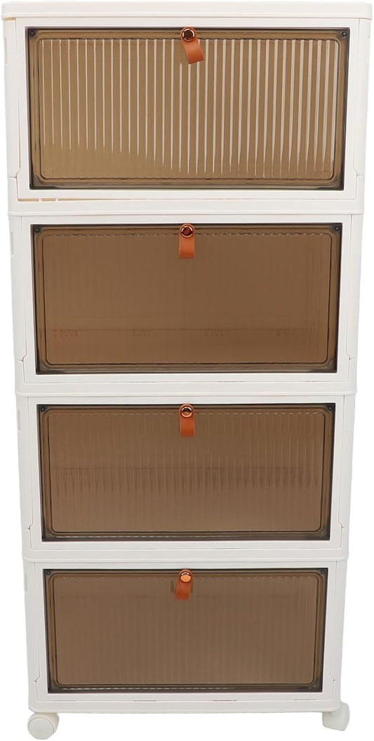 CHICIRIS Folding Shoes Storage Box 4 Layers Clear Large Capacity Shoe Rack PP Shoe Shelf Cabinet Spacing Saving for Home Sneaker, Boot, Storage