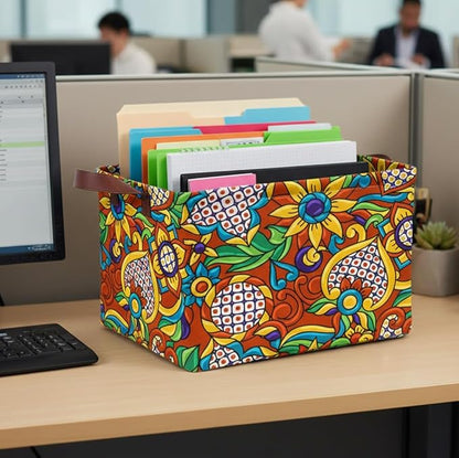 Mexican Talavera Storage Basket Waterproof Canvas Toy Storage Bin Mexican Decor Collapsible Outdoor Basket with Leather Handles Talavera Decor Blanket Baskets For Closets,Bedrooms,Gifts Baskets
