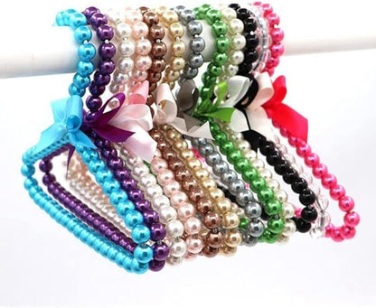 2Pcs Fashion Plastic Pearl Bow Clothes Clothing Hanger Hangers for Kids Children Pet Dog Faux Pearl Bow Clothes Hangers Plastic Pearl Beaded Bow Clothes Dress Coat Hanger