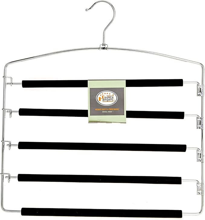 30 Pack Quality Multi Hangers, Space-Saving Multi-Bar Metal Pants Hangers, Stable with Non-Slip Foam Padding, Swivel Hook for 5 Jeans Each, Suit Pants, Scarves, Towels, Trousers