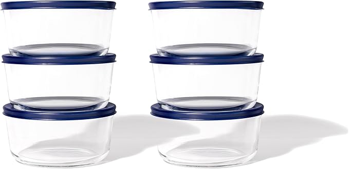 12-Piece Glass Food Storage Containers Set (6 Containers + 6 BPA-Free Lids) | 4-Cup, Leakproof | Microwave, Freezer, Oven & Dishwasher Safe | Ideal for Meal Prep & Pantry Organization, Blue