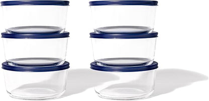12-Piece Glass Food Storage Containers Set (6 Containers + 6 BPA-Free Lids) | 4-Cup, Leakproof | Microwave, Freezer, Oven & Dishwasher Safe | Ideal for Meal Prep & Pantry Organization, Blue
