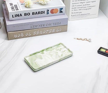 6.4" Porcelain Small Bathroom Tray, Ceramic Countertop and Vanity Tray for Cosmetics, Perfume, Jewelry, Candle - Kitchen Soap Tray for Kitchen Counter (Green)