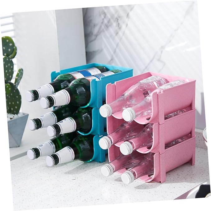 3pcs Stackable Beer and Beverage Organizer Rack Multi-function Plastic Drink Storage for Refrigerator Easy- Can Holder Space-saving Kitchen Rack Pink