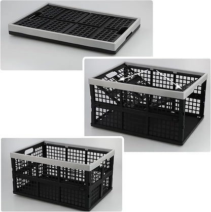 Kekow 3-Pack Black Plastic Collapsible Storage Basket, 42 L Folding Crates Storage