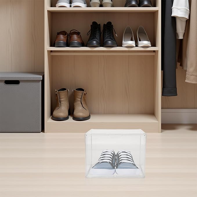 Alipis Acrylic Oversized Shoe Box 45x33x33cm, Stackable Plastic Sneaker Storage Organizer with Side-opening Door, Boot and Sneaker Storage Container for Entryway and Closet
