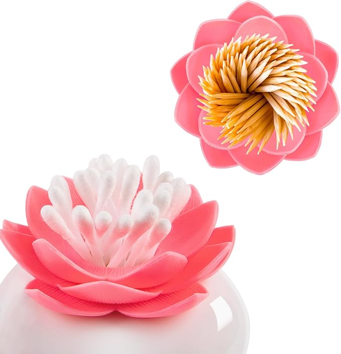 Bloss Lotus Cotton Swab Holder Q-tip Holder Cotton Bud Swabs Toothpick Organizer Dustproof Holder Home Decor - Pink For Mothers Day Gifts