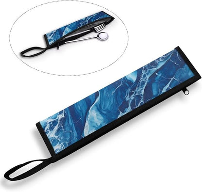 COEQINE Blue Marble Kitchen Utensil Holder Moder Marble Print Fork Spoon Knife Organizer For Party Portable Flatware Storage Case With Handles Leafproof Machine Washable
