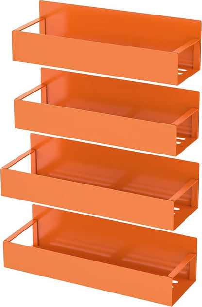 HuggieGems 4 Pack Magnetic Spice Storage Rack Organizer for Refrigerator and Oven, Orange Fridge Organizers and Storage
