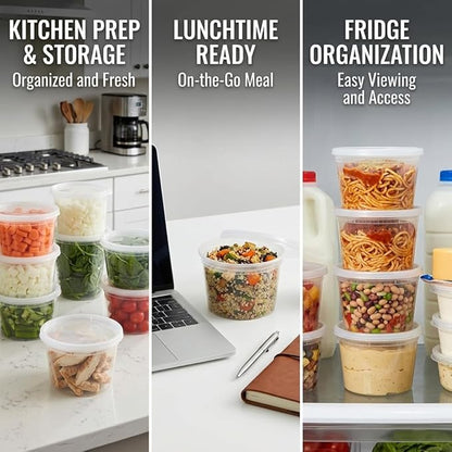 Mr Miracle 16 oz Clear Deli Containers with Lids. Pack of 12. Airtight Reusable Plastic Food and Multi-Purpose Containers. Microwave, Freezer and Dishwasher Safe