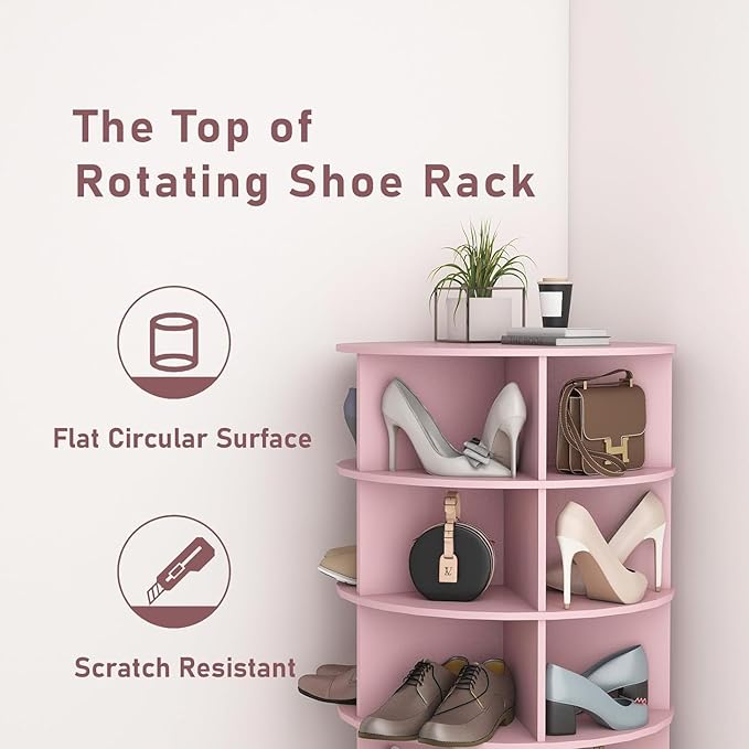 Rotating Shoe Rack Tower, 360-Degree Circular Storage Organizer for Shoes and Handbags, Vertical Space-Saving Cabinet for Entrance Hall, Independent Rotating Shoe Shelf（B-Pink）