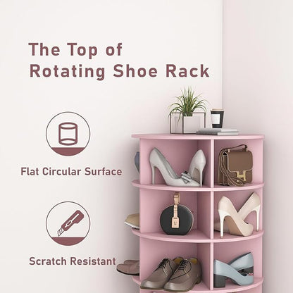 Rotating Shoe Rack Tower, 360-Degree Circular Storage Organizer for Shoes and Handbags, Vertical Space-Saving Cabinet for Entrance Hall, Independent Rotating Shoe Shelf（B-Pink）