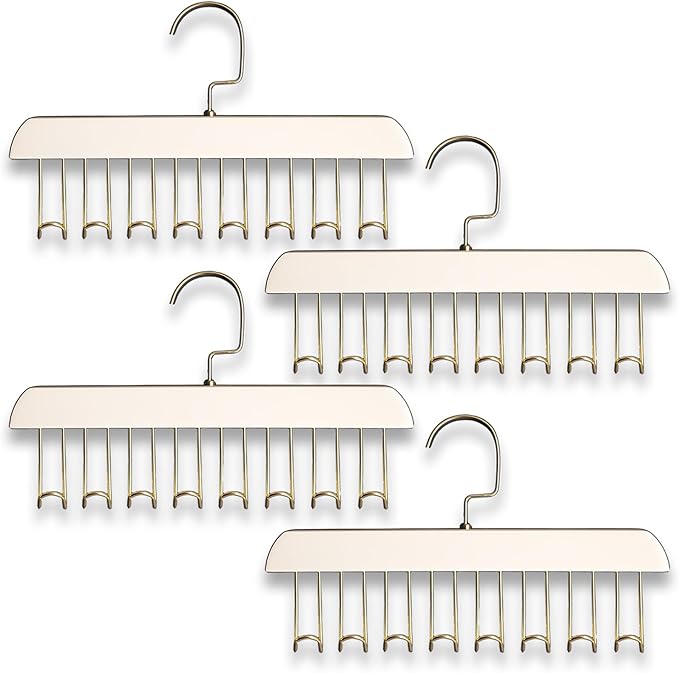 Belt Hanger 4Pcs Belt Hanger with 32 Hooks Bra Hangers for Closet,Space-Saving Wooden Closet Hanger Organizer for Ties, Scarves, Bras,Tank, Tops (White)