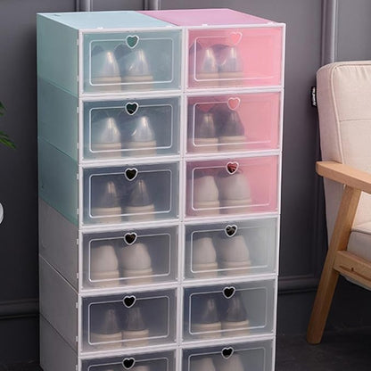 4pcs Large Plastic Shoe Storage Boxes with Drawer-type Dustproof Flip-top Design Stackable Shoe Organizer for Home Closet Multipurpose Storage Containers