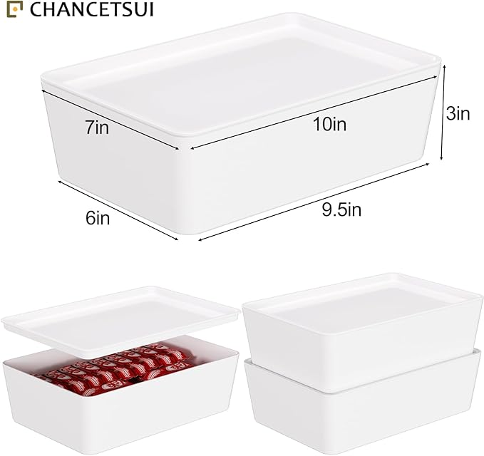 CHANCETSUI Pantry Storage Containers for Snacks: 2 Pack Coffee White Plastic Organizer Bins, 7x10 Inch Stackable Kitchen Cabinet Organizers