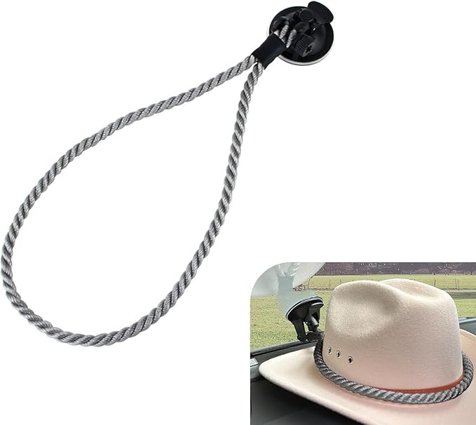 Cowboy Hat Holder for Truck & Car, Cowboy Hat Holder Rack with Suction Cup and Handmade Rope, Cowboy Hat Hanger for Car, SUV, Truck, Home, Universal Truck Accessories (Gray)