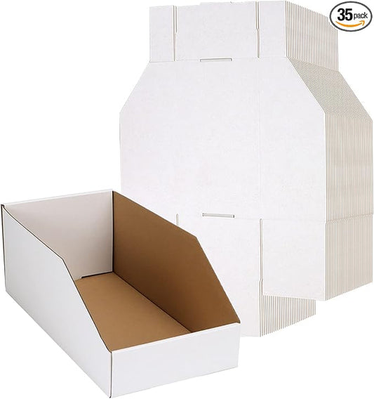 EXYGLO Cardboard Boxes, Pack of 35 Corrugated Storage Bins 12x6x4.5 inch Pantry Organizer Bins for Shelves Garage Office Organization