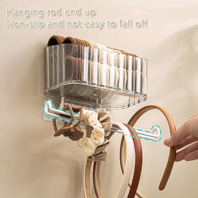 Hggzeg Clear Hanging Headband Organizer Storage, Jewelry Organizer Wall Mounted, Hair Hoop Storage, Necklace Hanger and Claw Clip Holder, for Women and Girls (Grey)
