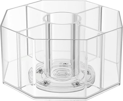 Divided Drink Packet Organizer, Octagonal 5 Compartment Clear Lazy Susan Turntable, Rotating Storage Organizer for Powdered Drink Mix, Water Flavor Packets, Coffee, Tea, Spices