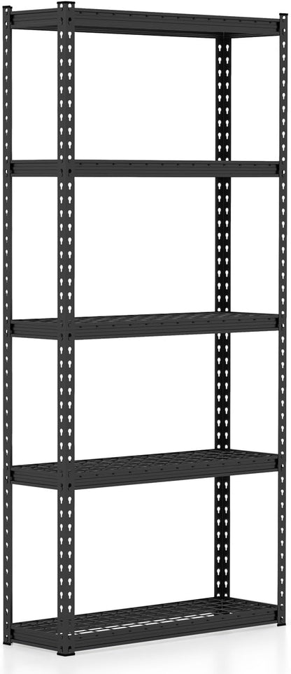 Goplus 5-Tier Metal Shelving Unit, Heavy Duty Wire Storage Rack with Anti-Slip Foot Pads, Height Adjustable Shelves for Warehouse, Kitchen, Living Room, Garage, 12" D x 35.5" W x 72" H