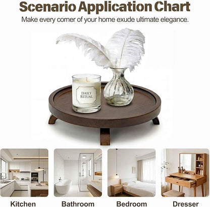 12" Solid Wood Lazy Susan Turntable Organizer for Cabinet, Pantry, Kitchen Countertop - Farmhouse Style with Raised Feet & Water-Resistant Coating, Rustic Bathroom Vanity Tray and Dining Table Decor