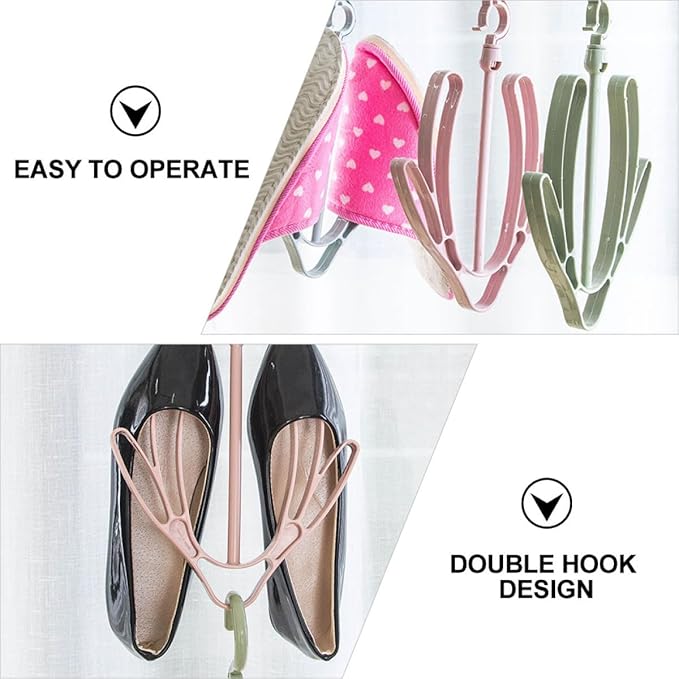 3Pcs Shoe Drying Rack Hooks Plastic Shoes Organizer Hanging Slipper Drying Racks for Home Balcony Storage Random Color Random Color