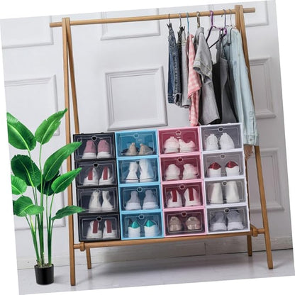 Uonlytech 6pcs Stackable Plastic Shoe Boxes White Shoe Storage Organizer for Home Transparent Containers for Sneakers Sandals Slippers Material