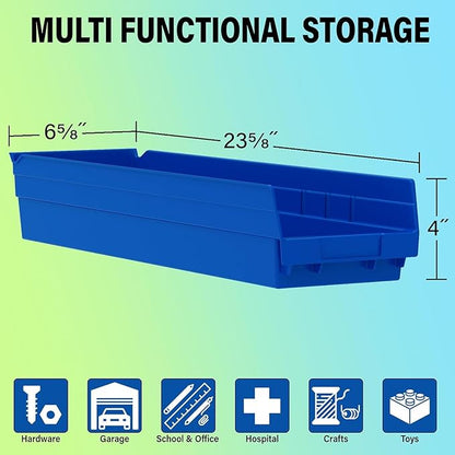 Akro-Mils 30164 Plastic Shelf Bins, Heavy Duty Storage Bins for Garage, Closet, and Drawer Organization, 24-Inch x 6-1/2-Inch x 4-Inch, Green, 6-Pack