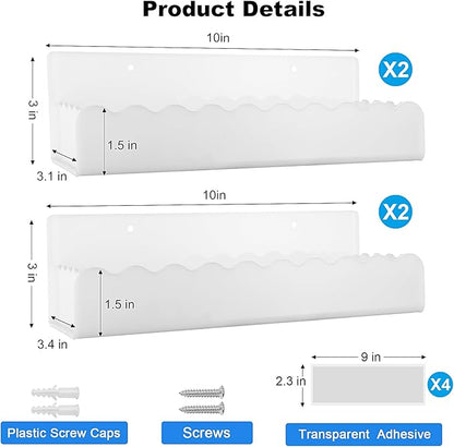 10 inch Spice Rack Wall Mounted,4 Pack Spice Organizer Shelf for Stove Cabinet Pantry Door, Adhesive or Screw Hanging Wall Spice Shelf Storage Holder in Kitchen and RV - White Color