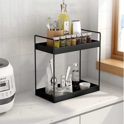 2 Tier Bathroom Counter Organizer, Standing Vanity Organizer Shelf for Bathroom Storage Organization, Countertop Skincare Makeup Organizers Holder, Black