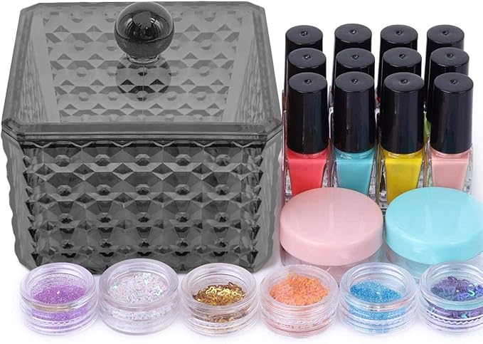 Jutoe Qtip Dispenser, Acrylic Cotton Pad Container, Swab Holder for Makeup Sponges, Hair Band - Brushed Nickel 1PCS