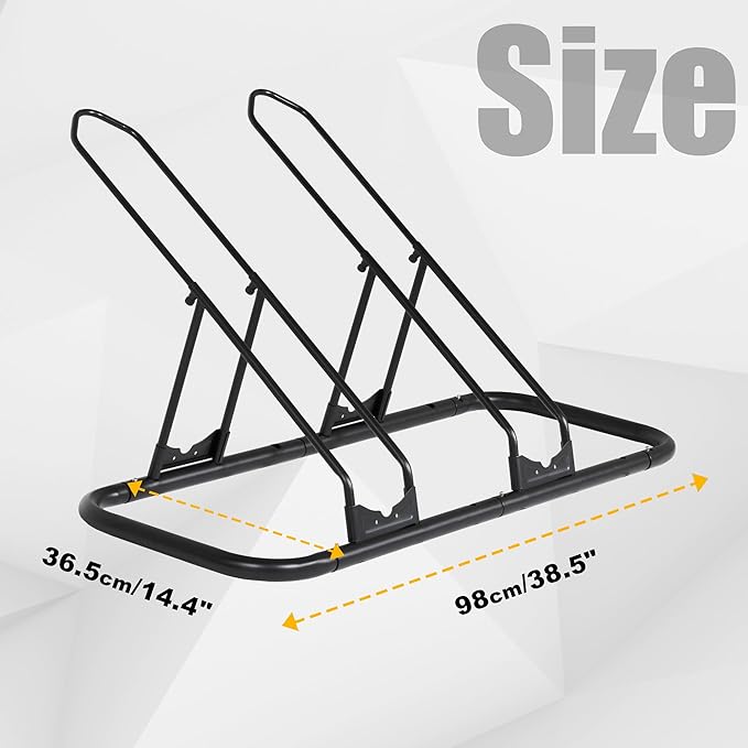 CyclingDeal Bicycle Floor Parking Rack Stand - for Mountain MTB Road Bike - Indoor Home Garage Storage - Adjustable for 2 Fat Bikes